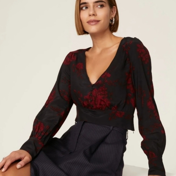 Marissa Webb Collective Navy Floral V-neck Blouse - Picture 15 of 15